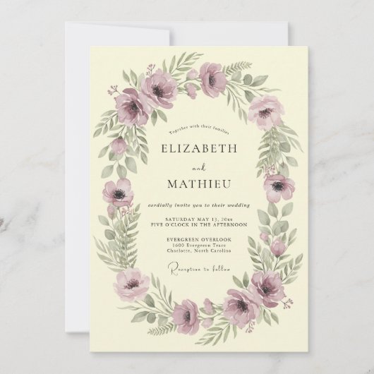 Invitation Couronne de mariage botanique mauve (Devant)