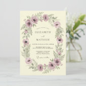 Invitation Couronne de mariage botanique mauve (Debout devant)