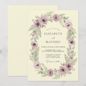 Invitation Couronne de mariage botanique mauve (Devant / Derrière)