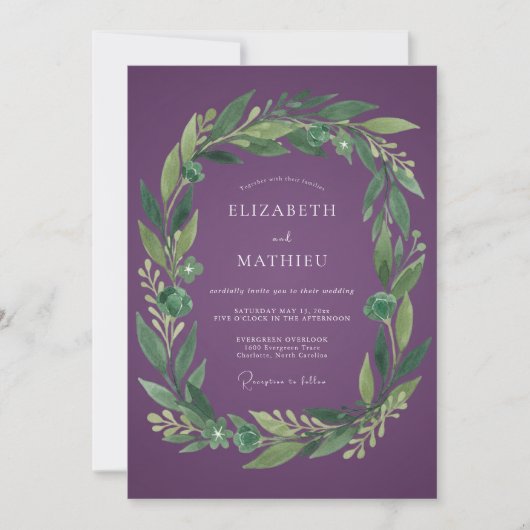 Invitation Couronne de mariage botanique prune (Devant)