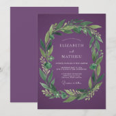 Invitation Couronne de mariage botanique prune (Devant / Derrière)