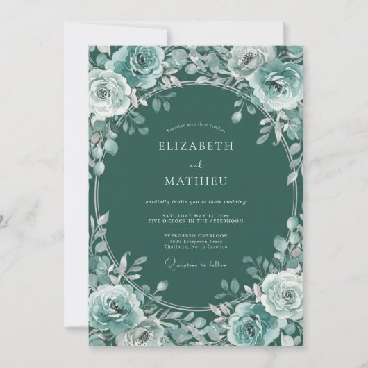 Invitation Couronne de mariage botanique sarcelle (Devant)