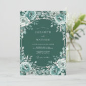 Invitation Couronne de mariage botanique sarcelle (Debout devant)
