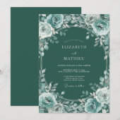 Invitation Couronne de mariage botanique sarcelle (Devant / Derrière)