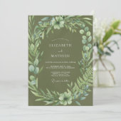 Invitation Couronne de mariage botanique vert olive (Debout devant)