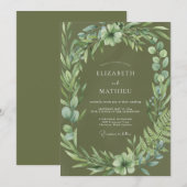 Invitation Couronne de mariage botanique vert olive (Devant / Derrière)