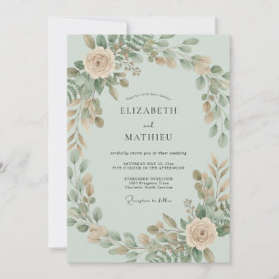 Invitation Couronne de mariage botanique vert sauge