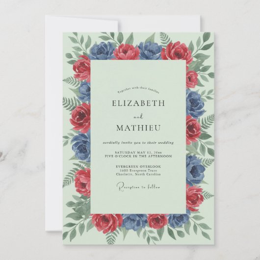 Invitation Couronne de mariage carmin cobalt (Devant)