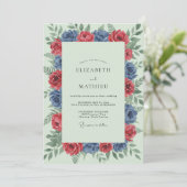 Invitation Couronne de mariage carmin cobalt (Debout devant)