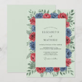 Invitation Couronne de mariage carmin cobalt (Devant / Derrière)
