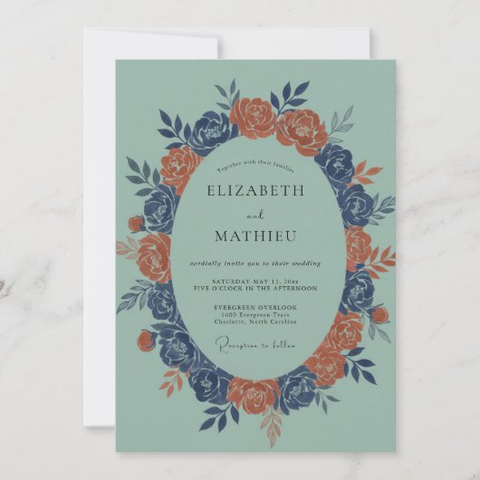 Invitation Couronne de mariage Celadon Brûlé Orange (Devant)