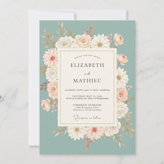 Invitation Couronne de mariage Celadon Daisy (Devant)