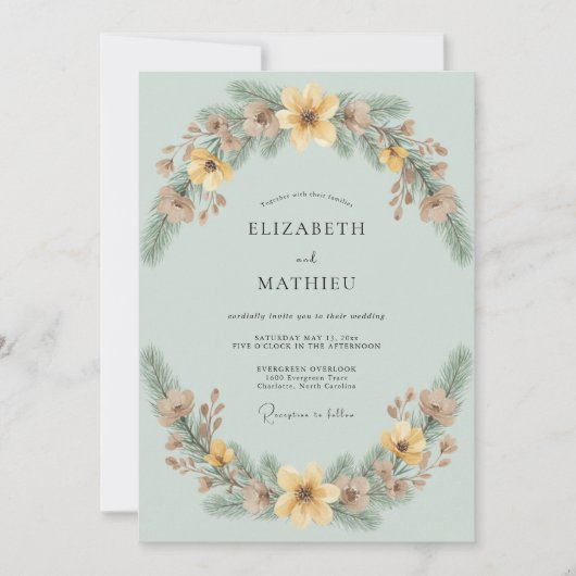 Invitation Couronne de mariage Celadon Gold (Devant)