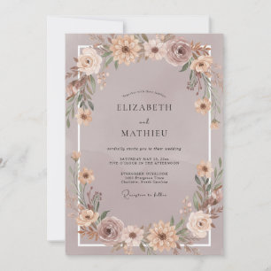 Invitation Couronne de mariage Champagne Mauve Vintage
