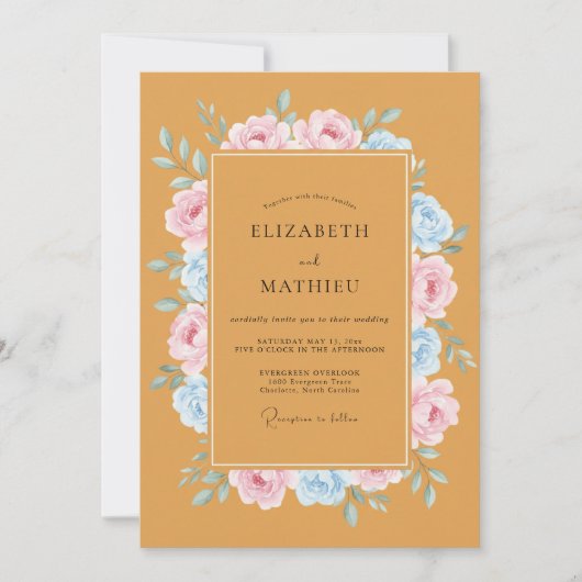 Invitation Couronne de mariage ciel rose doré (Devant)