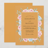 Invitation Couronne de mariage ciel rose doré (Devant / Derrière)