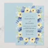 Invitation Couronne de mariage citron et bleuet (Devant / Derrière)