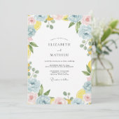 Invitation Couronne de mariage citron et bleuet tropical (Debout devant)