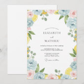 Invitation Couronne de mariage citron et bleuet tropical (Devant / Derrière)