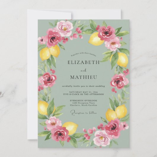 Invitation Couronne de mariage citron rose (Devant)