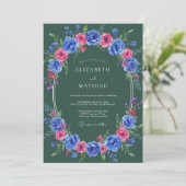 Invitation Couronne de mariage Cobalt Magenta (Debout devant)