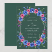 Invitation Couronne de mariage Cobalt Magenta (Devant / Derrière)