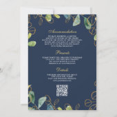 Invitation Couronne de mariage Code QR Bleu Navy Or Eucalyptu (Dos)
