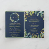 Invitation Couronne de mariage Code QR Bleu Navy Or Eucalyptu (Intérieur)