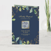 Invitation Couronne de mariage Code QR Bleu Navy Or Eucalyptu (Dos)