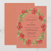 Invitation Couronne de mariage Coquelicot Corail (Devant / Derrière)