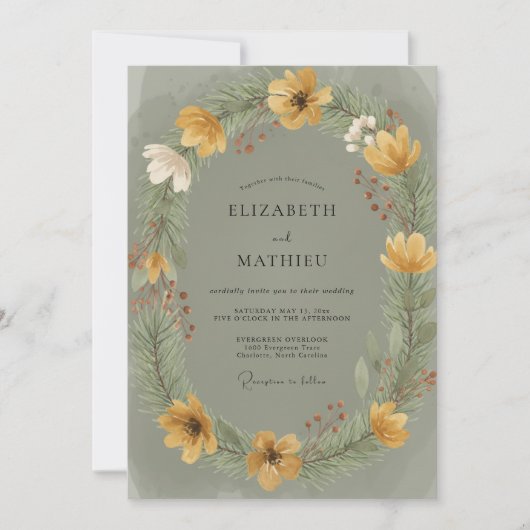 Invitation Couronne de mariage coquelicot doré (Devant)
