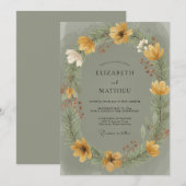 Invitation Couronne de mariage coquelicot doré (Devant / Derrière)