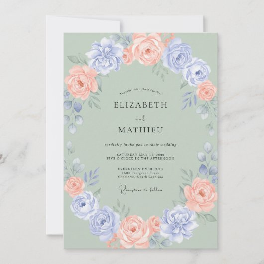 Invitation Couronne de mariage Corail Foncé Pervenche (Devant)