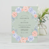 Invitation Couronne de mariage Corail Foncé Pervenche (Debout devant)