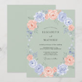 Invitation Couronne de mariage Corail Foncé Pervenche (Devant / Derrière)