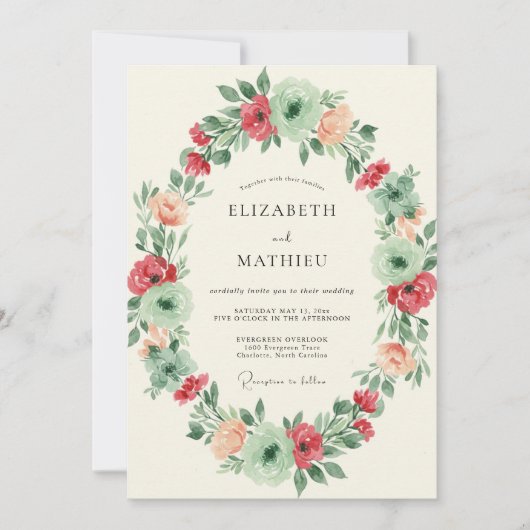 Invitation Couronne de mariage Corail Menthe (Devant)