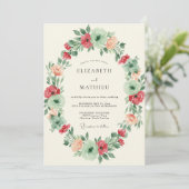 Invitation Couronne de mariage Corail Menthe (Debout devant)