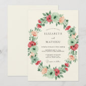 Invitation Couronne de mariage Corail Menthe (Devant / Derrière)
