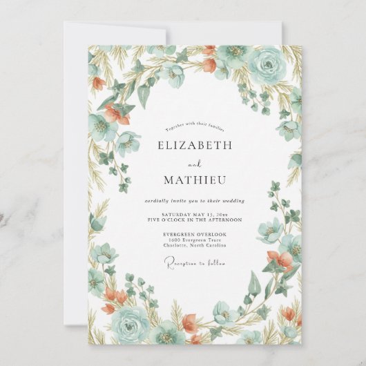 Invitation Couronne de mariage Corail Mousse de Mer (Devant)