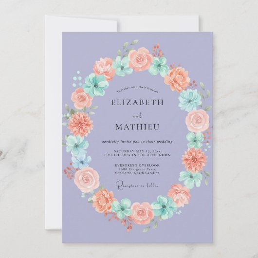 Invitation Couronne de mariage Corail Pervenche (Devant)