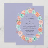 Invitation Couronne de mariage Corail Pervenche (Devant / Derrière)