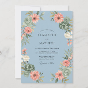 Invitation Couronne de mariage Corail Rouge-Bleu