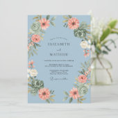 Invitation Couronne de mariage Corail Rouge-Bleu (Debout devant)