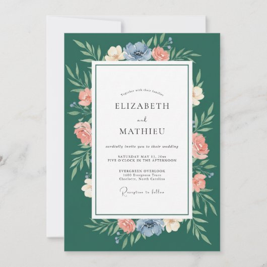 Invitation Couronne de mariage Corail Sarcelle (Devant)