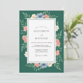 Invitation Couronne de mariage Corail Sarcelle (Debout devant)
