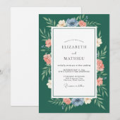 Invitation Couronne de mariage Corail Sarcelle (Devant / Derrière)
