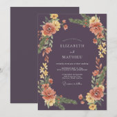Invitation Couronne de mariage corail violet profond (Devant / Derrière)