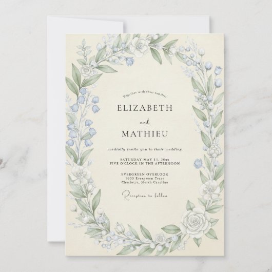 Invitation Couronne de mariage Cornflower Celadon (Devant)