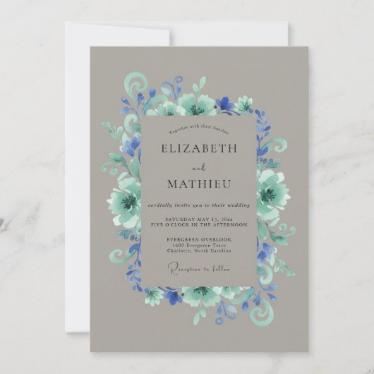 Invitation Couronne de mariage Cornflower Seafoam (Devant)