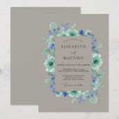 Invitation Couronne de mariage Cornflower Seafoam (Devant / Derrière)